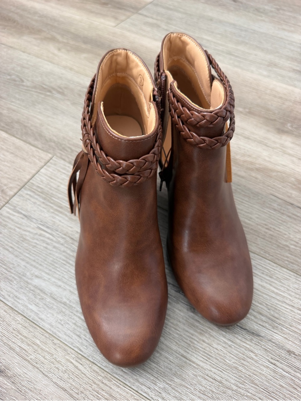 Brown Braided Ankle Boots - Women Shoes
